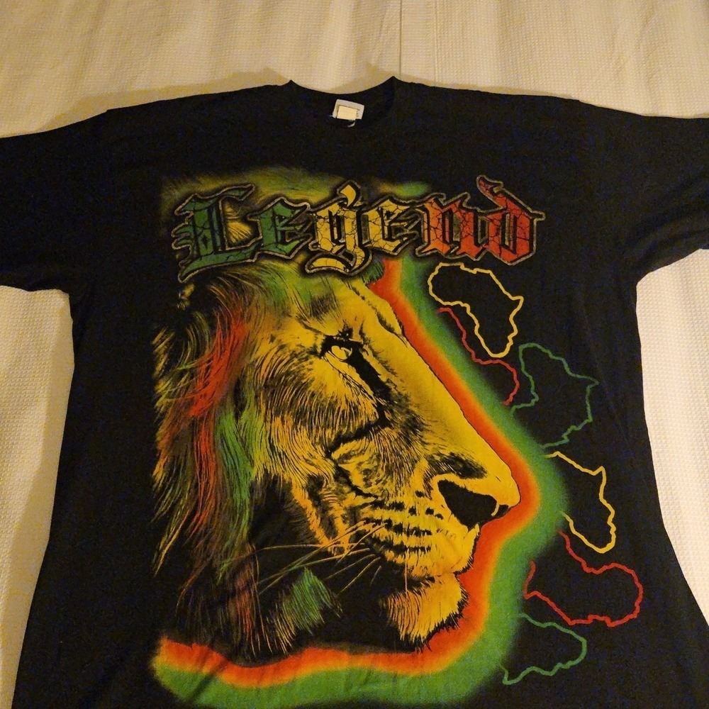 Vintage Pro Team Rasta Lion "Legend" Graphic Tee Black 4XL Tall‎ Heavyweight